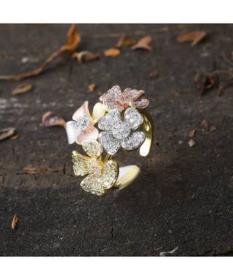 stylish three tone classy designer flower design ring 1