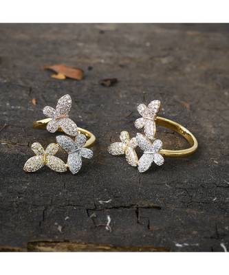 beautiful delicate three tone butterfly design  diamond ring 1