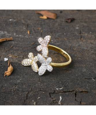 beautiful delicate three tone butterfly design  diamond ring 3
