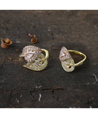 beautiful two tone stylish leaf design adjustable ring 2