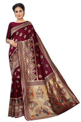 Maroon woven art silk saree with blouse 1