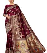 Maroon woven art silk saree with blouse
