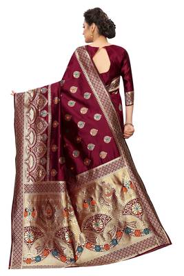 Maroon woven art silk saree with blouse 3