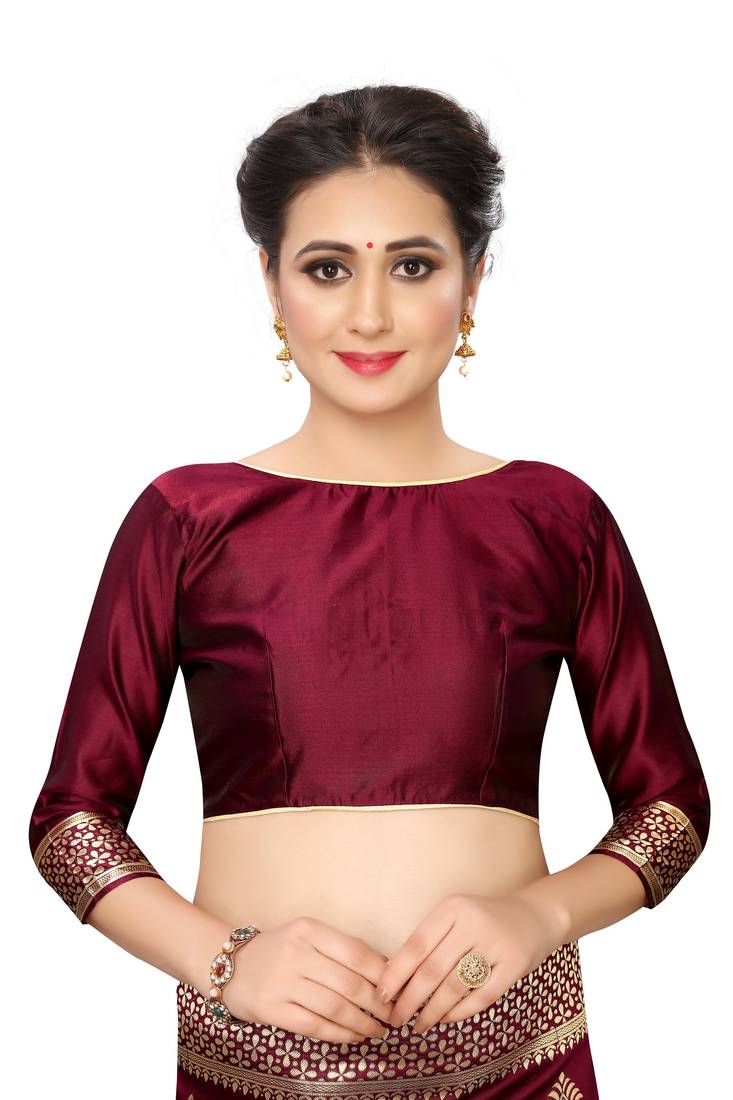 Maroon woven art silk saree with blouse