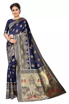 blue woven art silk saree with blouse