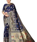 blue woven art silk saree with blouse