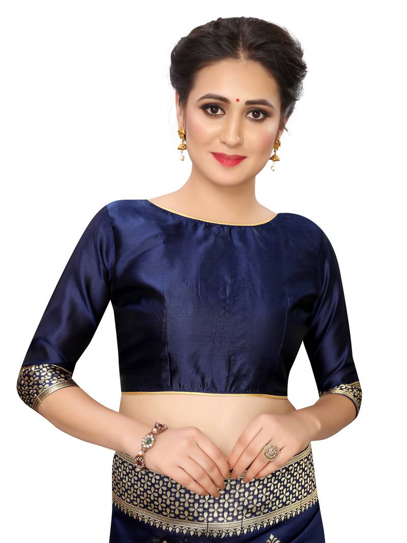 blue woven art silk saree with blouse