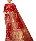 Red woven art silk saree with blouse