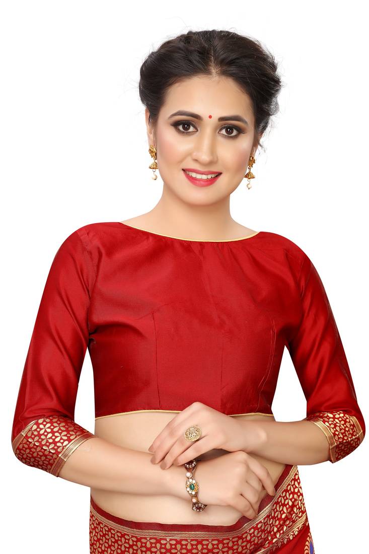 Red woven art silk saree with blouse