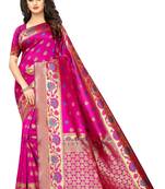 Pink woven art silk saree with blouse