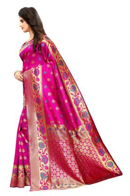Pink woven art silk saree with blouse 2
