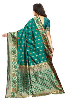 green woven art silk saree with blouse 3