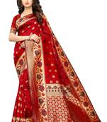 Red woven art silk saree with blouse