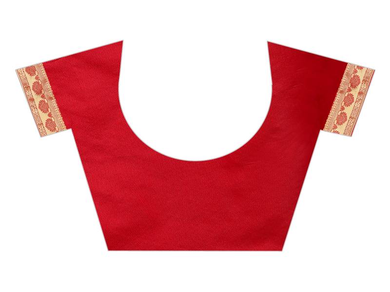 Red woven art silk saree with blouse