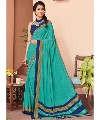 Turquoise printed Crepe saree with blouse 1