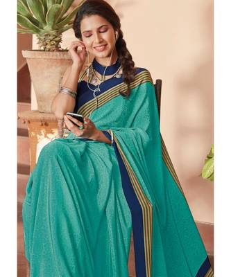 Turquoise printed Crepe saree with blouse 2