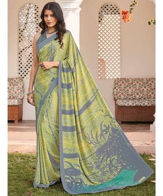 multicolor printed Crepe saree with blouse 1