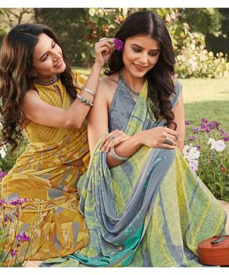 multicolor printed Crepe saree with blouse 2