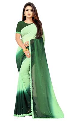 Green embroidered Georgette saree with blouse 1