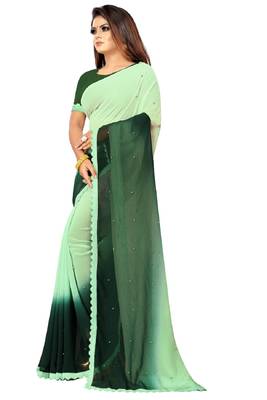 Green embroidered Georgette saree with blouse 2