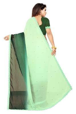Green embroidered Georgette saree with blouse 3