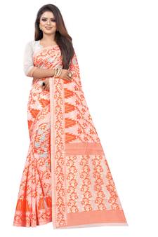 Orange woven cotton silk saree with blouse