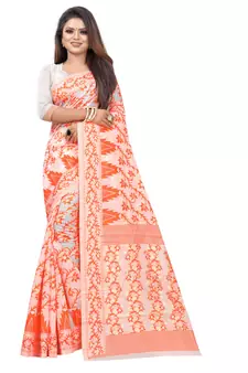 Orange woven cotton silk saree with blouse