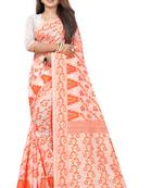 Orange woven cotton silk saree with blouse