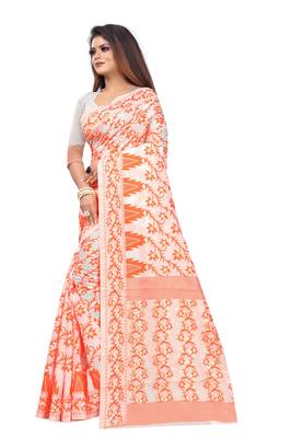 Orange woven cotton silk saree with blouse 2