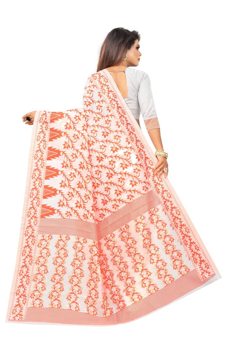 Orange woven cotton silk saree with blouse