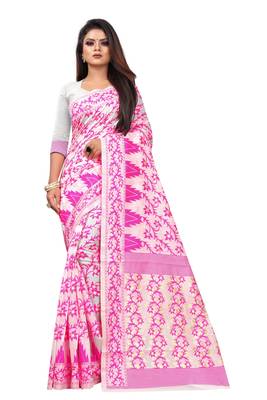 Pink woven cotton silk saree with blouse 2