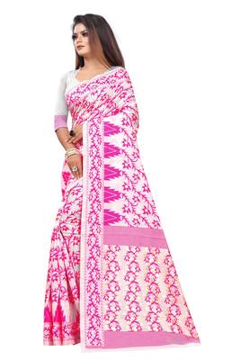 Pink woven cotton silk saree with blouse 1