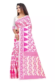 Pink woven cotton silk saree with blouse