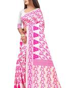 Pink woven cotton silk saree with blouse