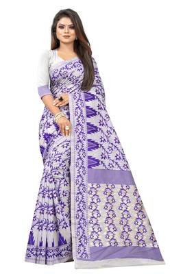 Purple woven cotton silk saree with blouse 1