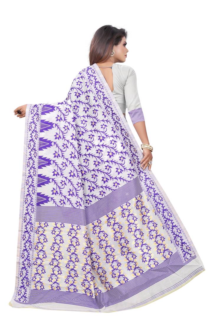 Purple woven cotton silk saree with blouse