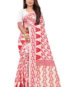 Red woven cotton silk saree with blouse