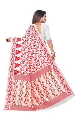 Red woven cotton silk saree with blouse 3