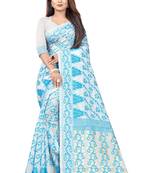 blue woven cotton silk saree with blouse