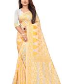 Yellow woven cotton silk saree with blouse