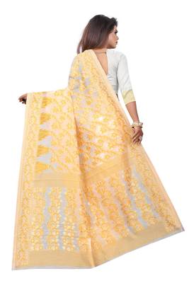Yellow woven cotton silk saree with blouse 3