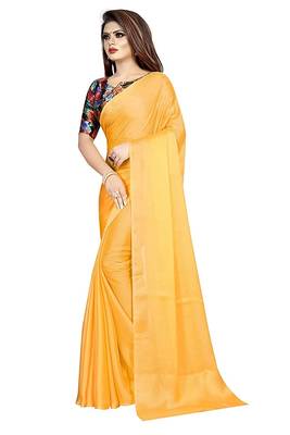 yellow printed chiffon saree with blouse 2