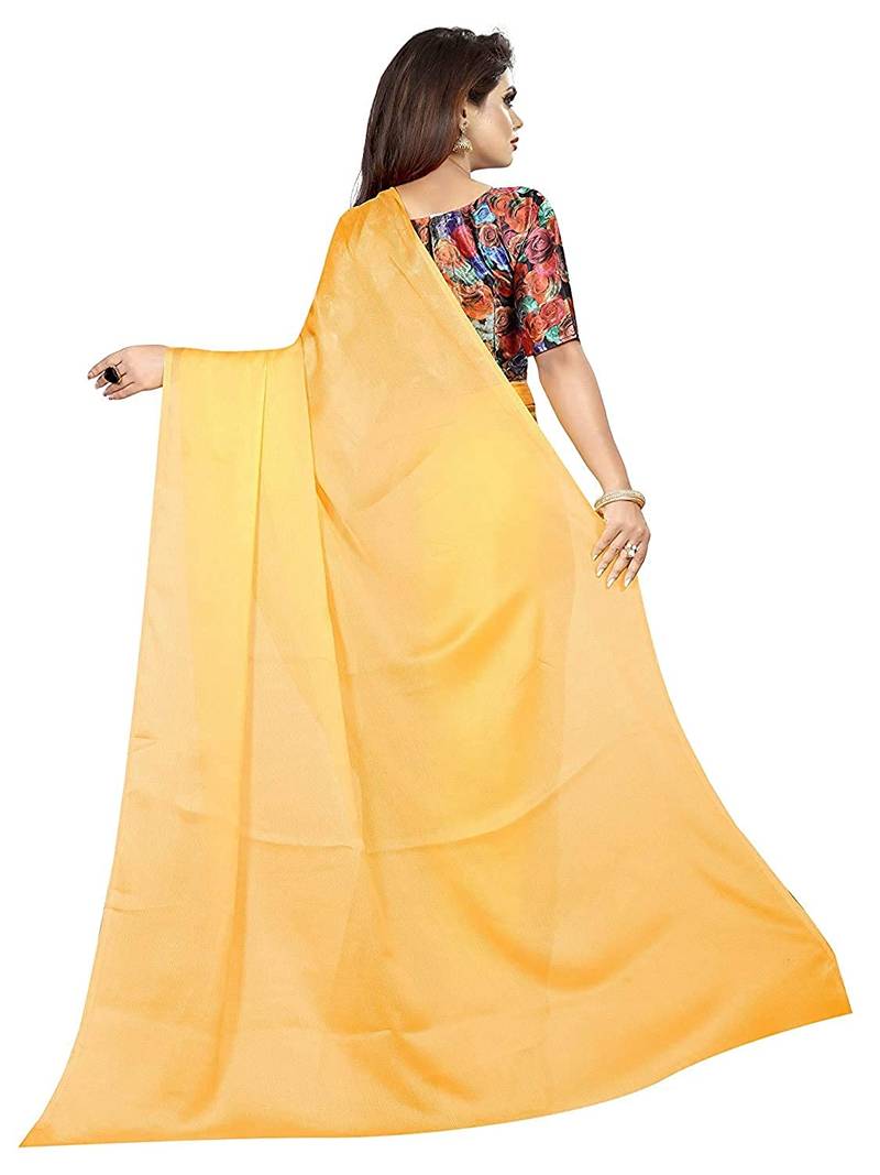yellow printed chiffon saree with blouse