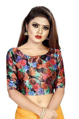 yellow printed chiffon saree with blouse 4
