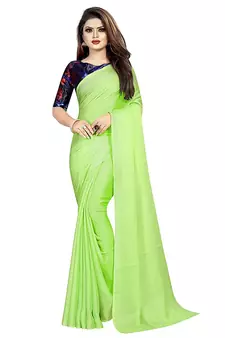 green printed chiffon saree with blouse