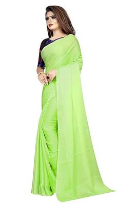 green printed chiffon saree with blouse 2