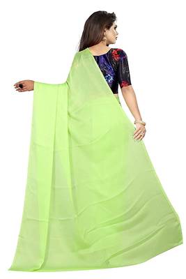 green printed chiffon saree with blouse 3
