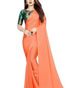 Peach printed chiffon saree with blouse