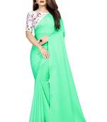 green printed chiffon saree with blouse