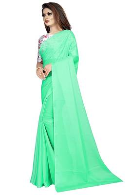 green printed chiffon saree with blouse 2